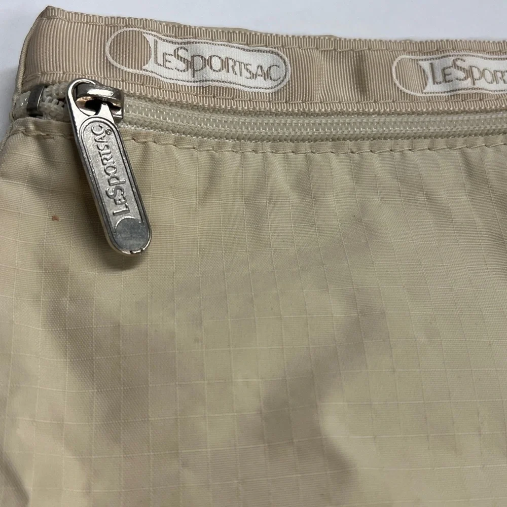 Vintage LeSportsac Bag Tan With White Logo Nylon Made In USA Zipper Pouch